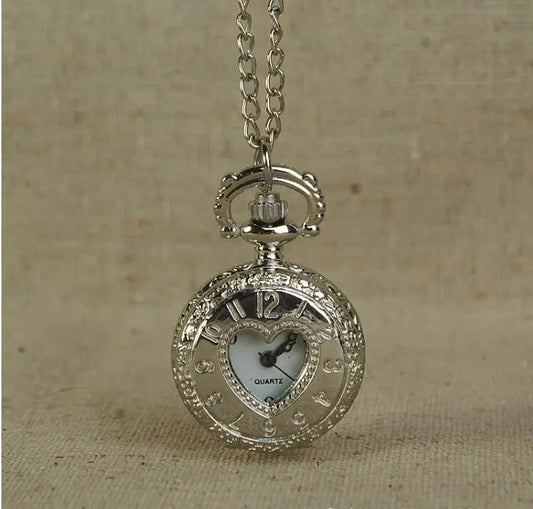 silver heart double-sided scale pocket watch